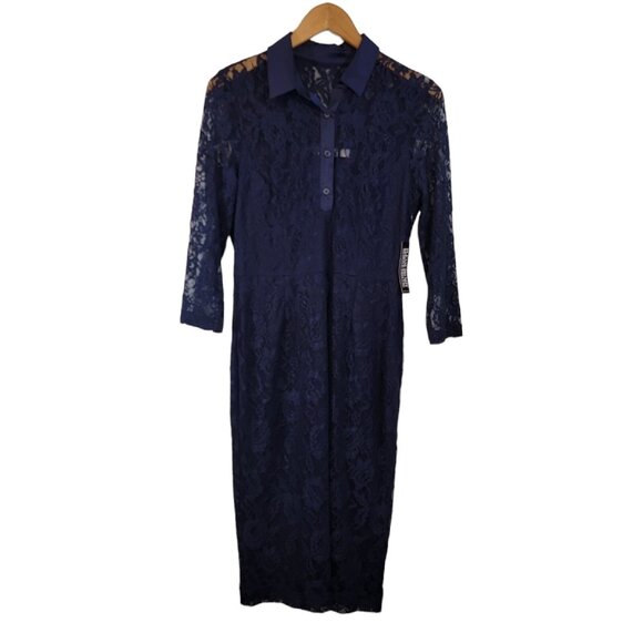 New York & Company‎ Dress Womens Small Navy Blue Lace Lined Career NEW NWT - Picture 1 of 16